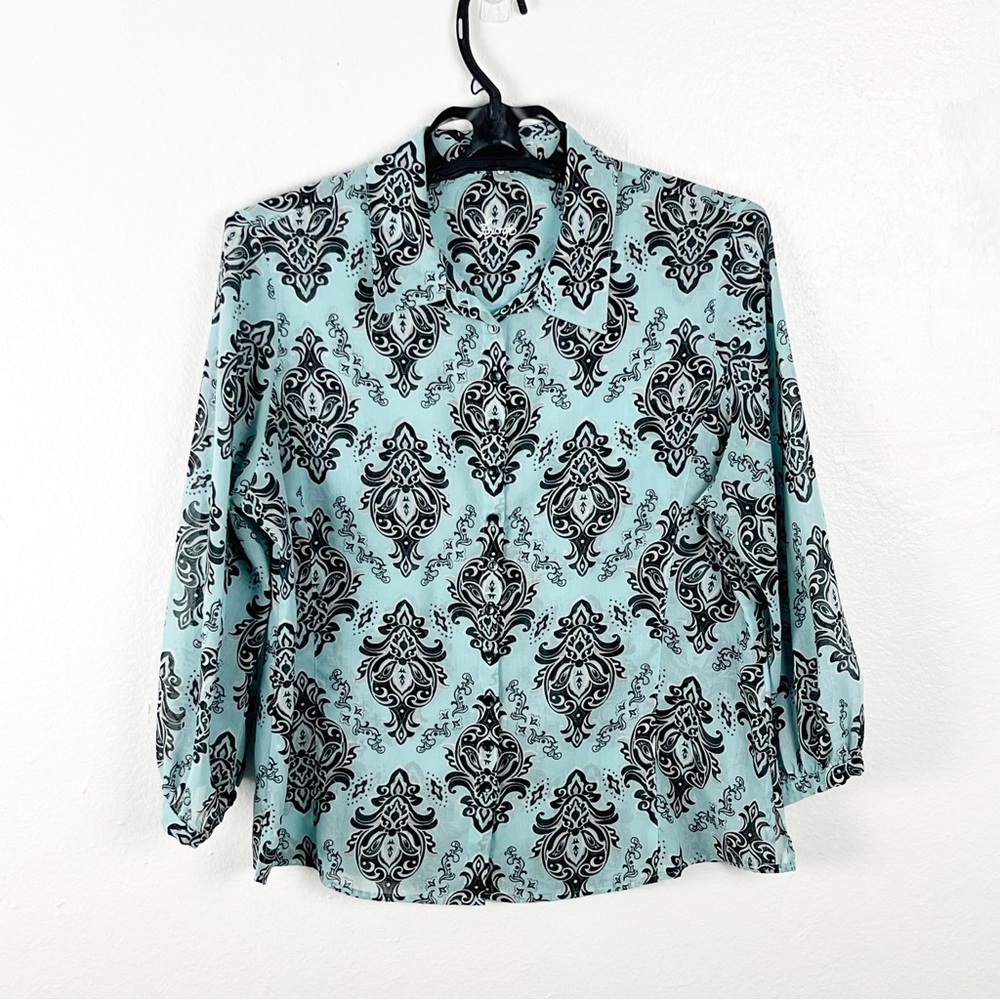 FOXCROFT Sheer Long Sleeves Fitted Paisley Print Button Top Size 12 Office Work
